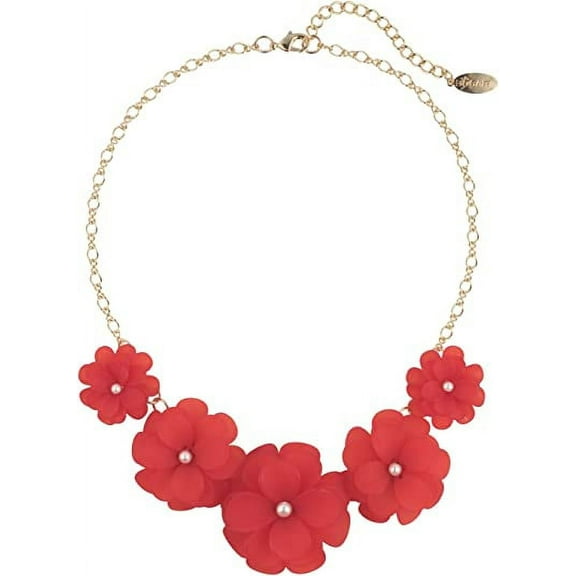 Bocar Acrylic Flower Pendant Collar Statement Choker Necklace for Women, 18.8inch (NK-10241-Red)
