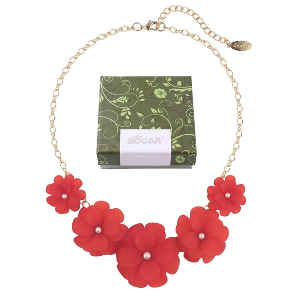 Bocar Acrylic Flower Pendant Collar Statement Choker Necklace for Women, 18.8inch (NK-10241-Red)