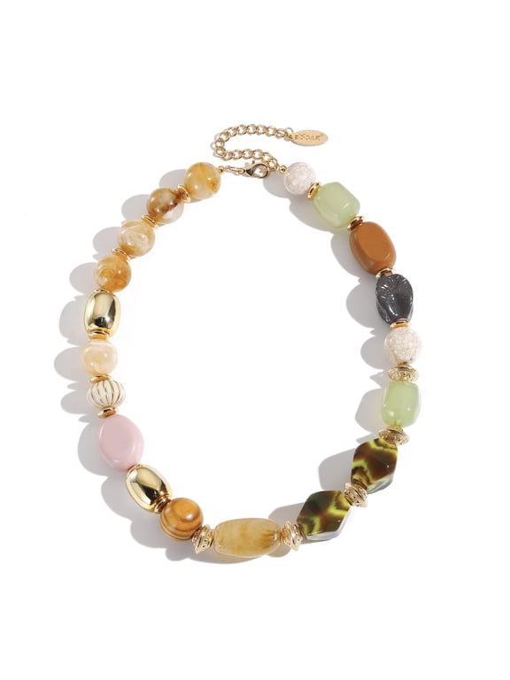 Bohemian Style Chunky Beaded Strand Necklace Handmade Fashion Acrylic Collar Jewelry for Women Gifts