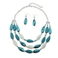 thumbnail image 1 of Bocar Bohemian Triple Strand Layered Beaded Statement Necklace and Earring Set for Women, Fashion Jewelry with Acrylic and Glass Beads(NK-10077-teal), 1 of 6