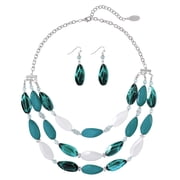 Bocar Bohemian Triple Strand Layered Beaded Statement Necklace and Earring Set for Women, Fashion Jewelry with Acrylic and Glass BeadsNK-10077-teal