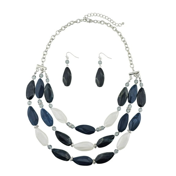 Bocar Bohemian Triple Strand Layered Beaded Statement Necklace and Earring Set for Women, Fashion Jewelry with Acrylic and Glass Beads(NK-10077)