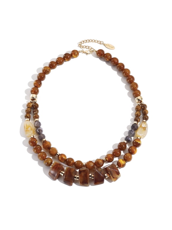 Boho Layered Chunky Acrylic Beaded Necklace for Women Statement Bead Collar Necklace