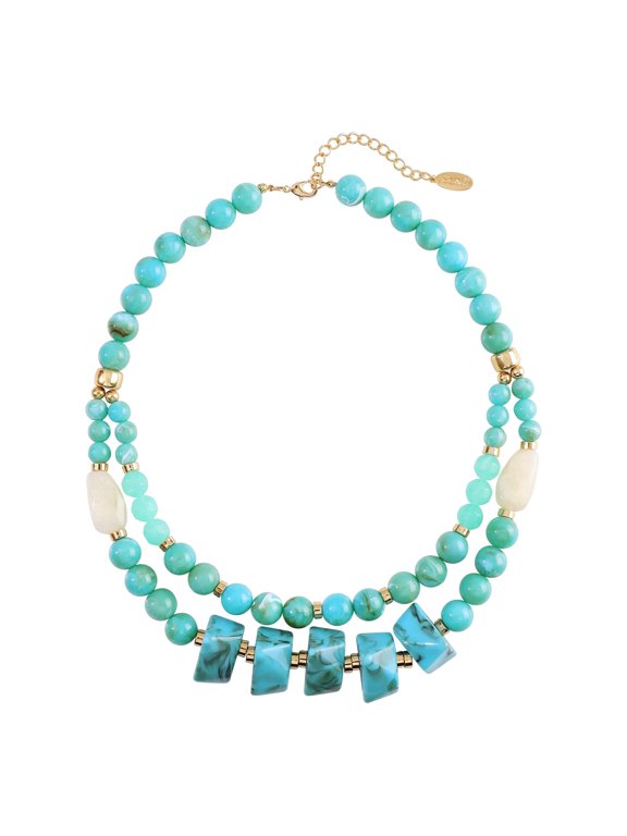 Boho Layered Chunky Acrylic Beaded Necklace for Women Statement Bead Collar Necklace