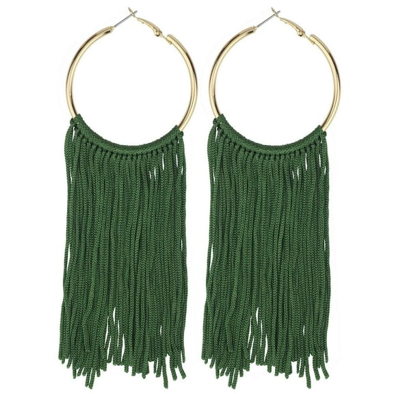 Bocar Boho Tassels Earring for Women Bohemian Hoop Drop Western Earrings Dangle Country Summer Beach Long Tassels Earrings for Women(ER1083-Mint Green)