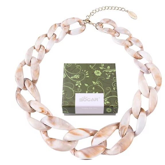 Bocar Statement Chunky Fashion Acrylic Beads Choker Cube Link Chain Necklace for Women Gifts (NK-10510-Antique White)
