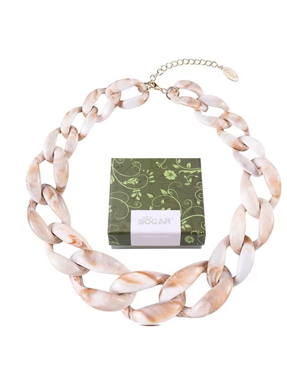 Statement Chunky Fashion Acrylic Beads Choker Cube Link Chain Necklace for Women Gifts (NK-10510-Antique White)