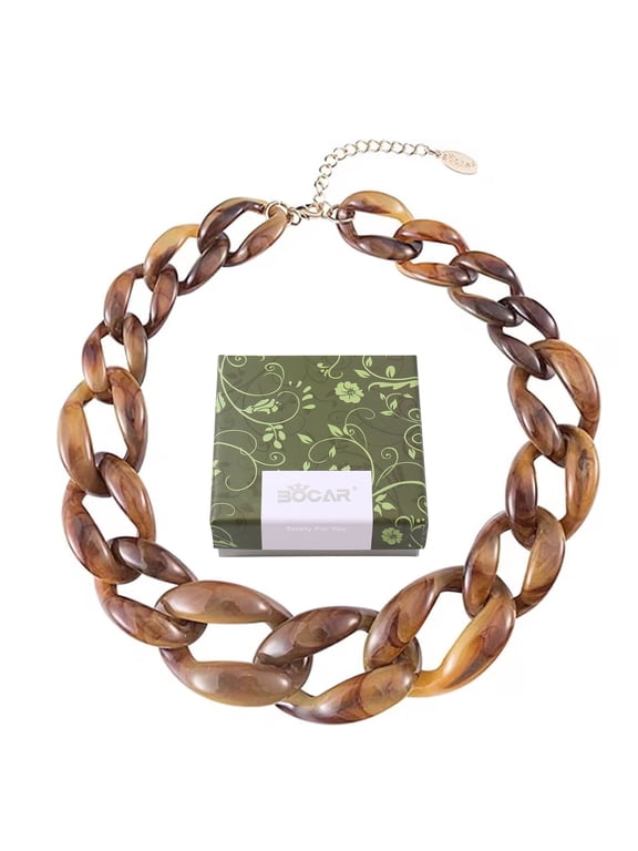 Statement Chunky Fashion Acrylic Beads Choker Cube Link Chain Necklace for Women Gifts (NK-10510-Brown)