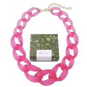 Bocar Statement Chunky Fashion Acrylic Beads Choker Cube Link Chain Necklace for Women Gifts NK-10510-Phlox Pink