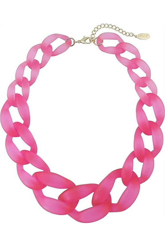 Statement Chunky Fashion Acrylic Beads Choker Cube Link Chain Necklace for Women Gifts (NK-10510-Phlox Pink)