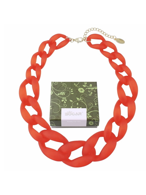 Statement Chunky Fashion Acrylic Beads Choker Cube Link Chain Necklace for Women Gifts (NK-10510-Red)