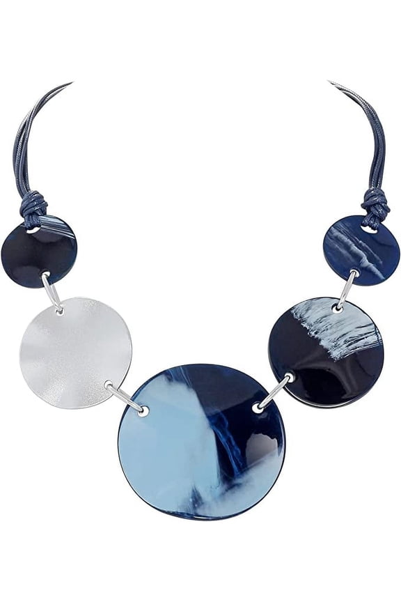 Chunky Round Acrylic Pendant Collar Large Statement Costume Necklace for Women, 22inch (NK-10665-Blue)
