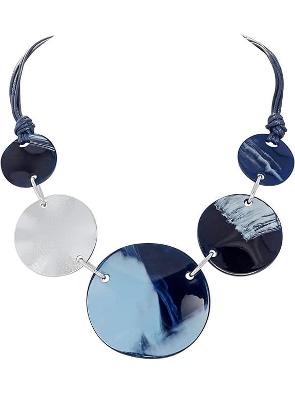 Chunky Round Acrylic Pendant Collar Large Statement Costume Necklace for Women, 22inch (NK-10665-Blue)