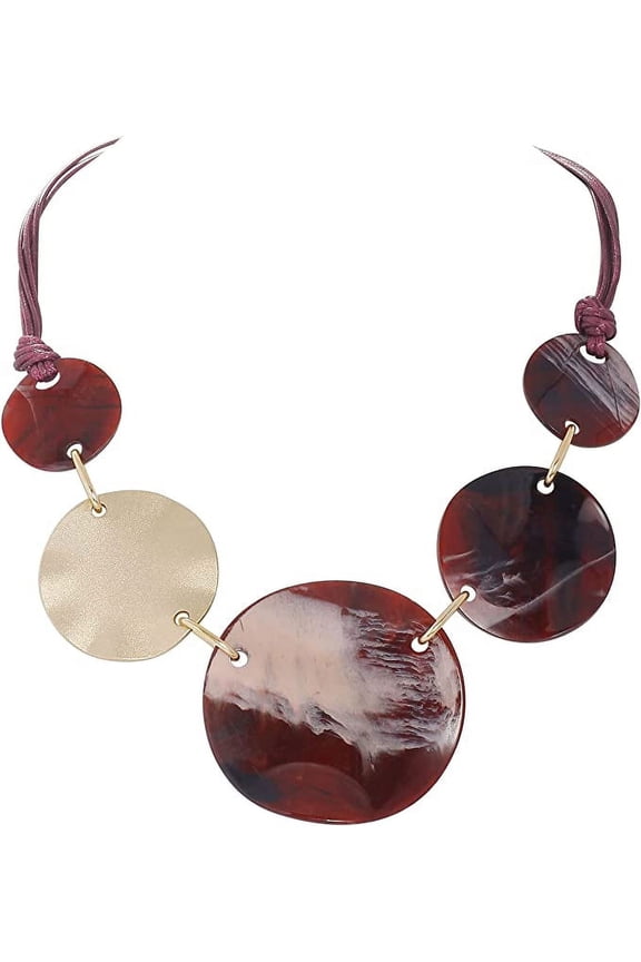 Chunky Round Acrylic Pendant Collar Large Statement Costume Necklace for Women, 22inch (NK-10665-Wine)