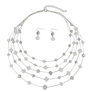 Bocar Fashion 3 Layer Handmade Beads Necklace Earring Set Long Illusion Necklace for Women