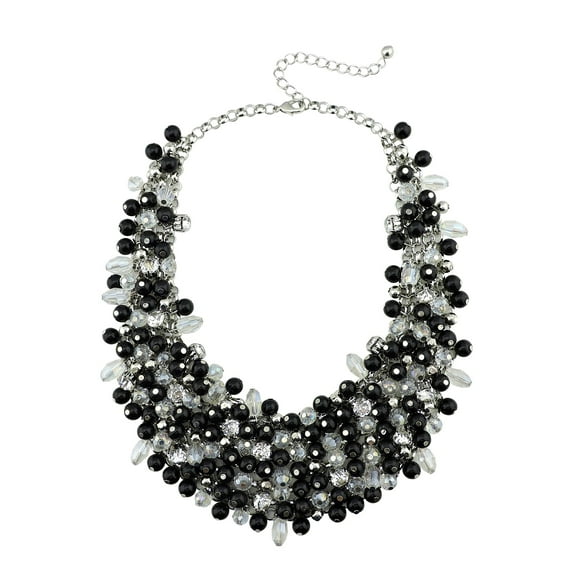 Bocar Fashion Crystal Chunky Collar Statement Necklace for Women, Black, 19 inches (NK-10260-black)