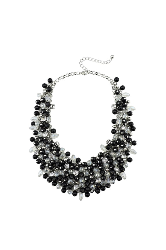 Fashion Crystal Chunky Collar Statement Necklace for Women, Black, 19 inches (NK-10260-black)