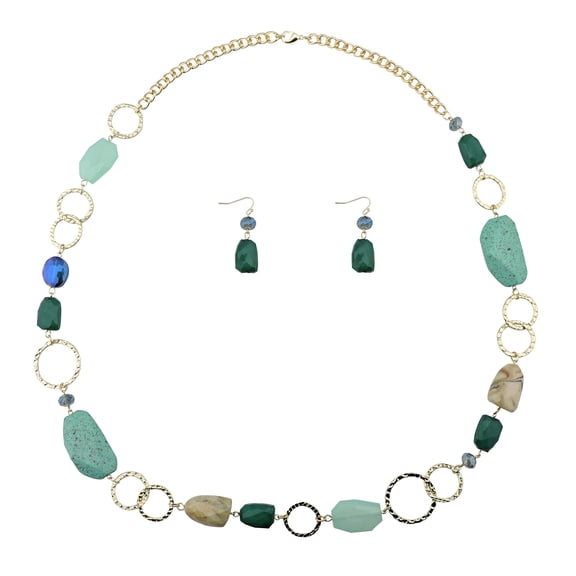 Bocar Fashion Long Chunky Crystal Beads Necklace and Earrings Set for Women Gift（NK_10076）