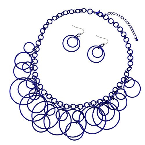 Bocar Handmade Silver Plated Chain Hoops Statement Simple Short Necklace for Women (NK_10208_royalblue)