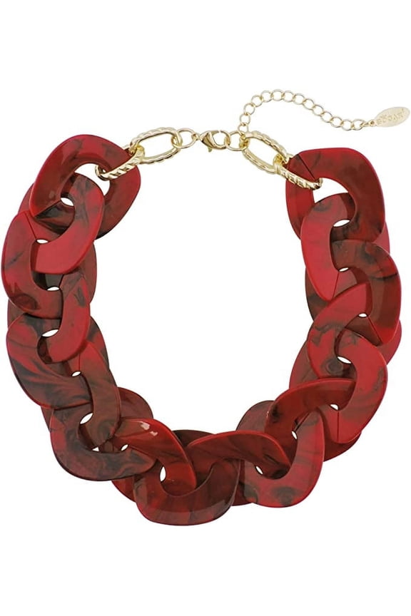 Large Acrylic Cuban Choker Chunky Statement Collar Necklace for Women Gift, 20inch (NK-10666-Wine)