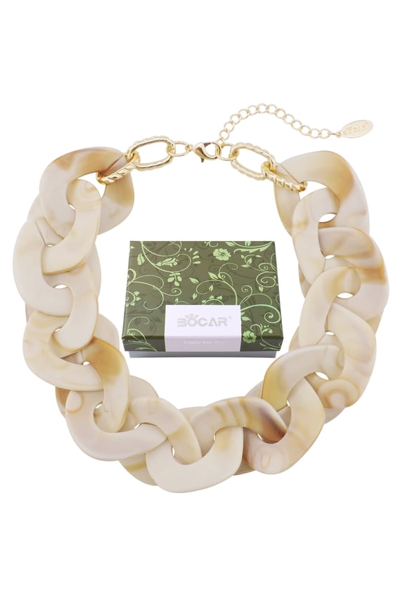 Large Acrylic Cuban Choker Necklace for Women 20 inch in White Gold