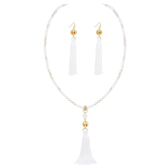 Bocar Long Beaded Strand Necklace with Tassel for Women Fashion Jewelry White, 33 inches
