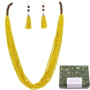Bocar Long Multi Strand Handmade Beaded Statement Jewelry Set with Earrings,40 inches, Women NK-10407-yellow-set