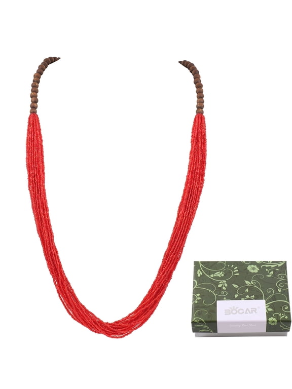Long Multi Strand Handmade Beaded Statement Necklace with Gift Box,40 inches, Women (NK_10407_Red)