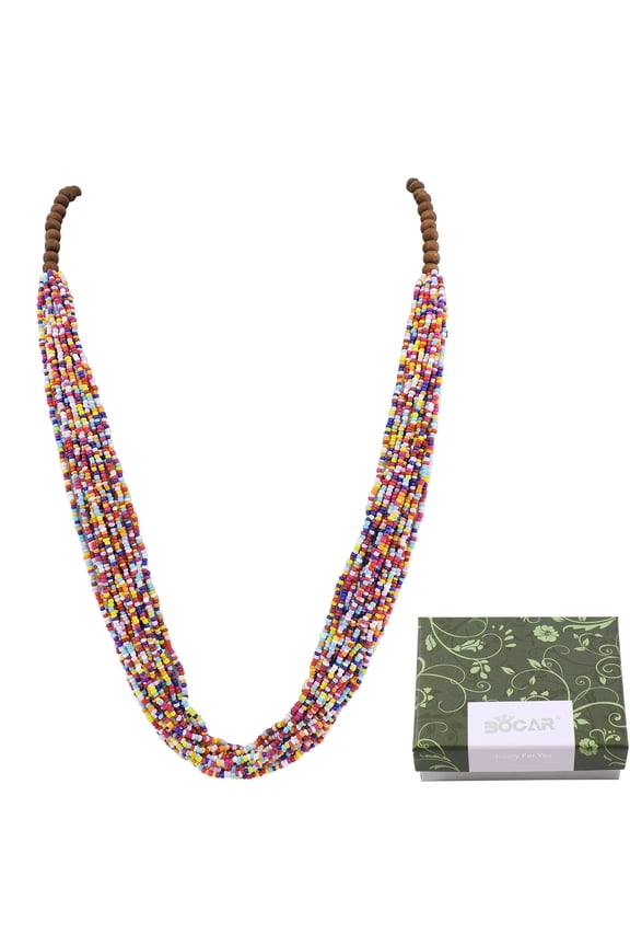 Long Multi Strand Handmade Beaded Statement Necklace with Gift Box,40 inches, Women (NK-10407-multicolor)