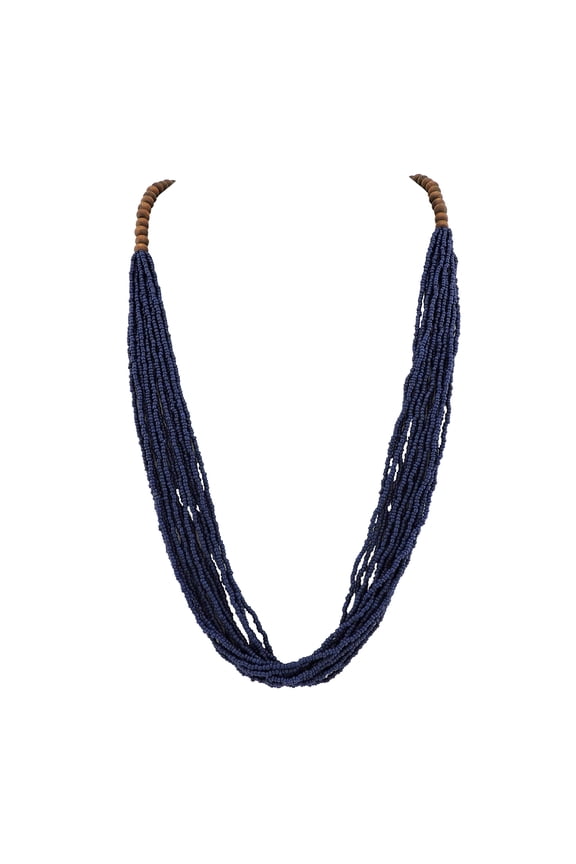 Long Multi Strand Handmade Beaded Statement Necklace with Gift Box, Navy Blue, 40 inches, Women (NK-10407-navy blue)