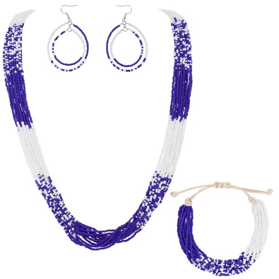 Bocar Long Multiple Row Handmade Mix Color Beaded Statement Necklace WomenNK_10647_royalblue_er_br)