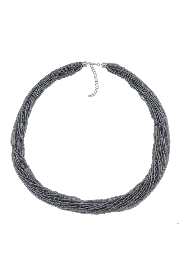 Long Multiple Strand Handmade Beaded Statement 33" Necklace for Women (NK_10235_light_grey)