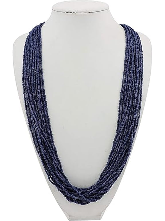 Long Multiple Strand Handmade Beaded Statement 33" Necklace for Women (NK_10235_navy_blue)