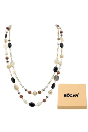 Long Statement Necklaces for Women Trendy, Boho Costume Jewelry Layered Crystal Beaded Collar Necklaces for Women (NK-10084-Black)
