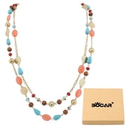 Bocar Long Statement Necklaces for Women Trendy, Boho Costume Jewelry Layered Crystal Beaded Collar Necklaces for Women (NK-10084-Coral)