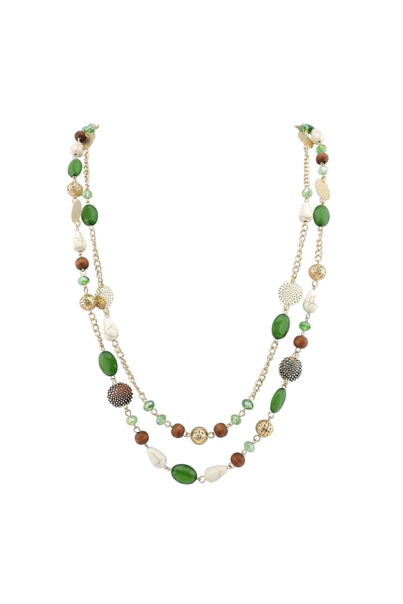 Long Necklaces for Women Trendy, Boho Layered Crystal Beaded Collar Necklaces for Women, Fashion Statement Necklaces Jewelry(NK-10084-green)