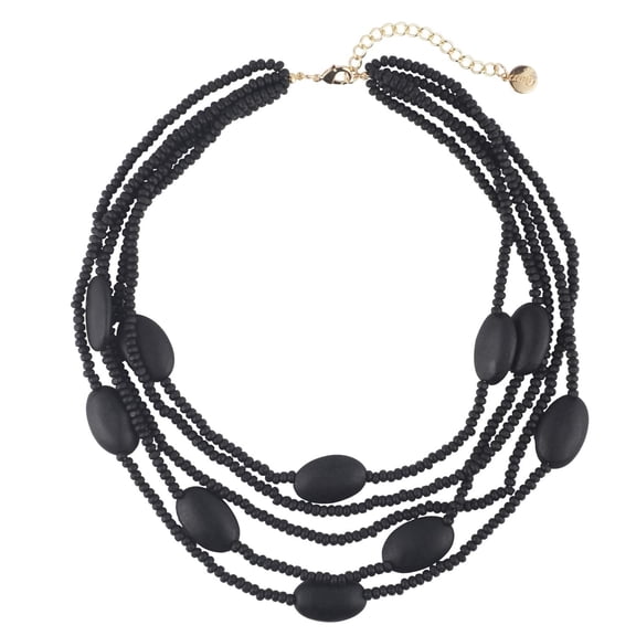 Bocar Multi Color 5 Layers Wood Beads Strand Statement Necklace for Women Chunky Collar (N0019_Black)