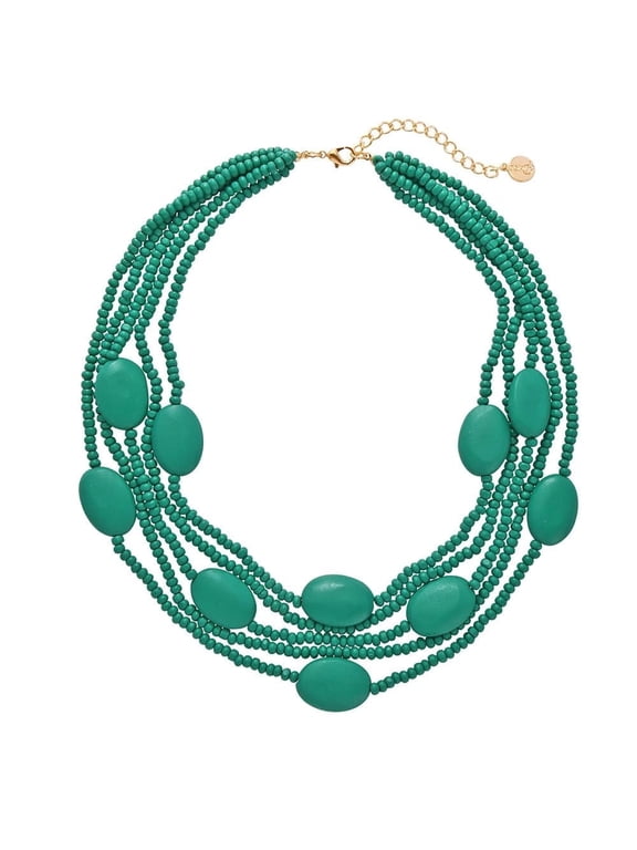 Multi-Layers Wood Beads Strand Statement Necklace for Women Chunky Collar