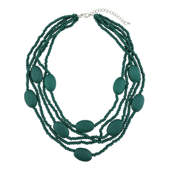 Bocar Multi Color 5 Layers Wood Beads Strand Statement Necklace for Women Chunky Collar (N0019_Teal)