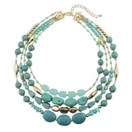Bocar Wood & Crystal Cluster Beaded Necklace - Multi Row Pendant Collar Chain For Women, Ombre Blue