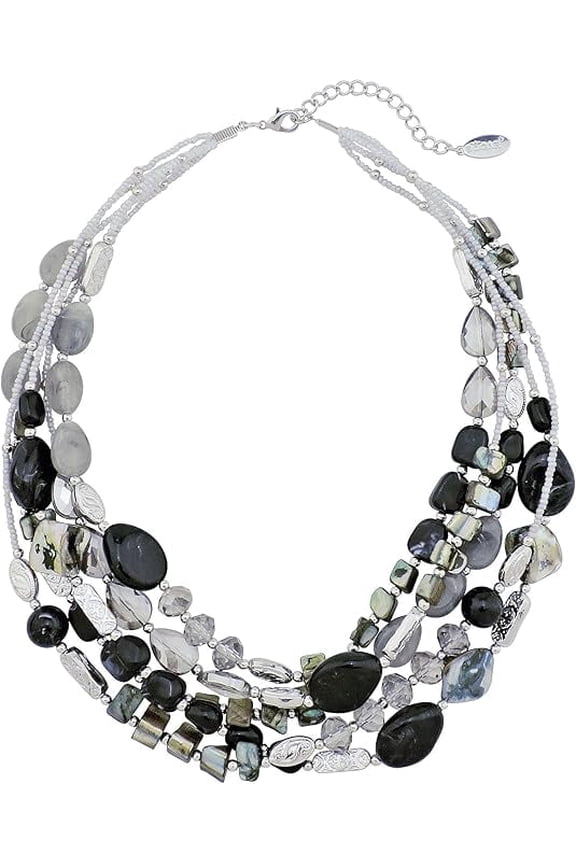 Multi Layer 5 Strand Statement Collar Beaded Necklace for Women Gift(NK_10376_Frost_Gray)