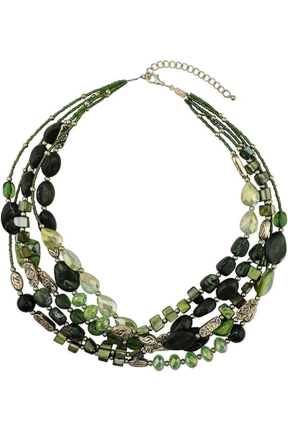 Multi Layer 5 Strand Statement Collar Beaded Necklace for Women Gift(NK_10376_green)