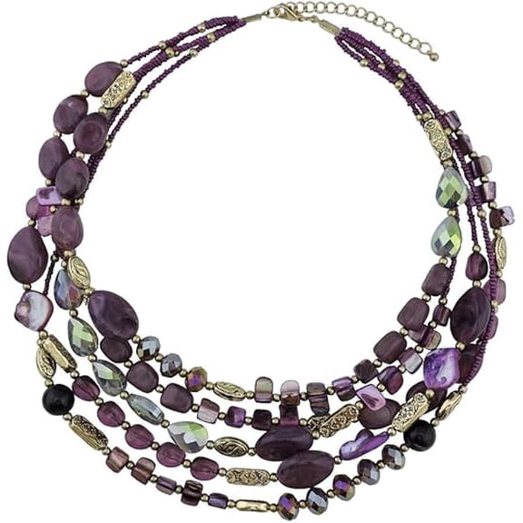 Bocar Multi Layer 5 Strand Statement Collar Beaded Necklace for Women Gift(NK_10376_purple)
