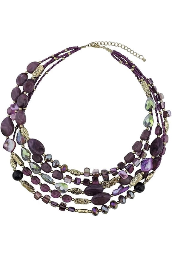 Multi Layer 5 Strand Statement Collar Beaded Necklace for Women Gift(NK_10376_purple)