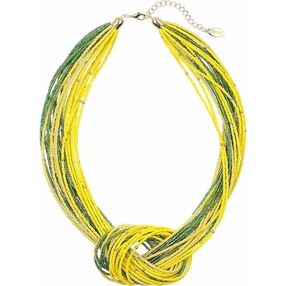 Bocar Multi Layer Seed Beads Chunky Bib Statement Cluster Collar Necklace for Women Gift, 19inch (NK_10316_Yellow_Olive)