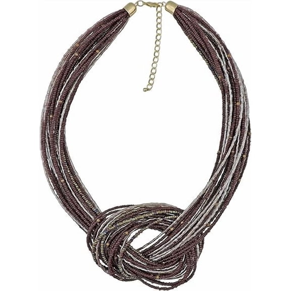 Bocar Multi Layer Seed Beads Chunky Bib Statement Cluster Collar Necklace for Women Gift, 19inch (NK_10316_brown)