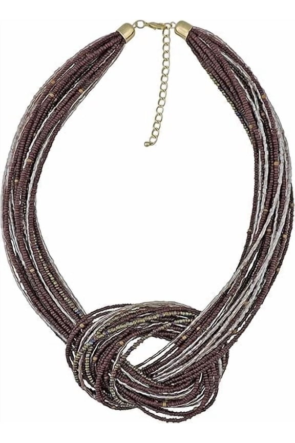 Multi Layer Seed Beads Chunky Bib Statement Cluster Collar Necklace for Women Gift, 19inch (NK_10316_brown)