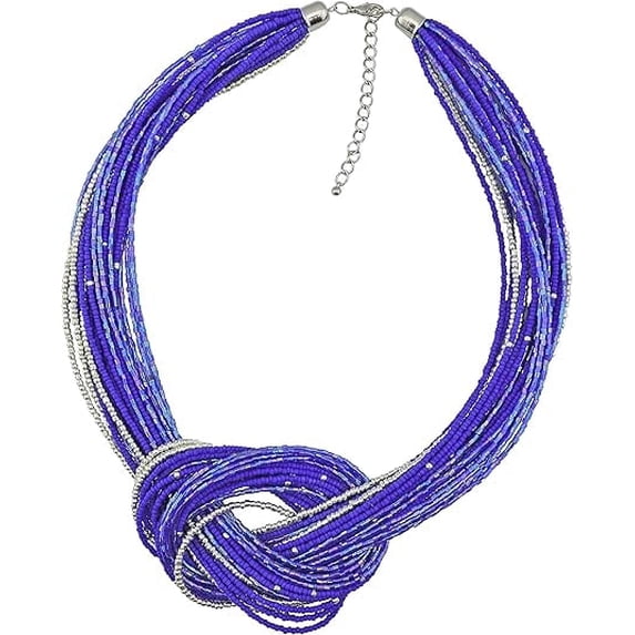 Bocar Multi Layer Seed Beads Chunky Bib Statement Cluster Collar Necklace for Women Gift, 19inch (NK_10316_royalblue)