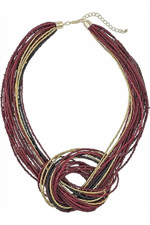 Multi Layer Seed Beads Chunky Bib Statement Cluster Collar Necklace for Women Gift, 19inch (NK_10316_wine)