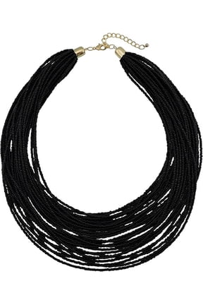 Multi Layer Chunky Bib Statement Seed Beads Cluster Collar Necklace for Women Gift (NK-10351-Black)